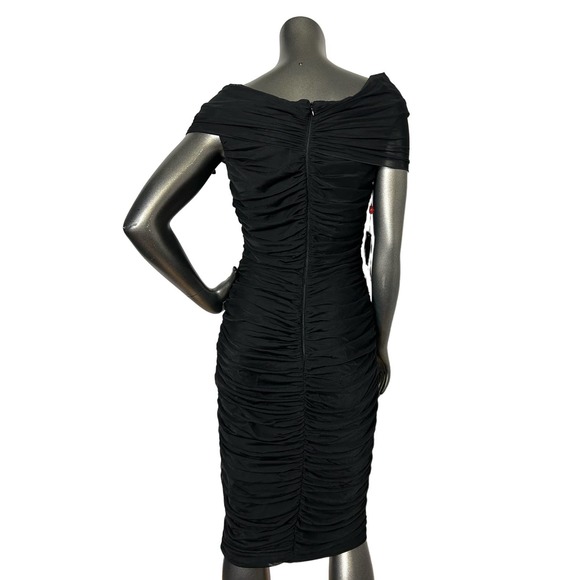 Tadashi Collection Womens Black Rouched Bodycon Dress Size L Mesh - Picture 5 of 12